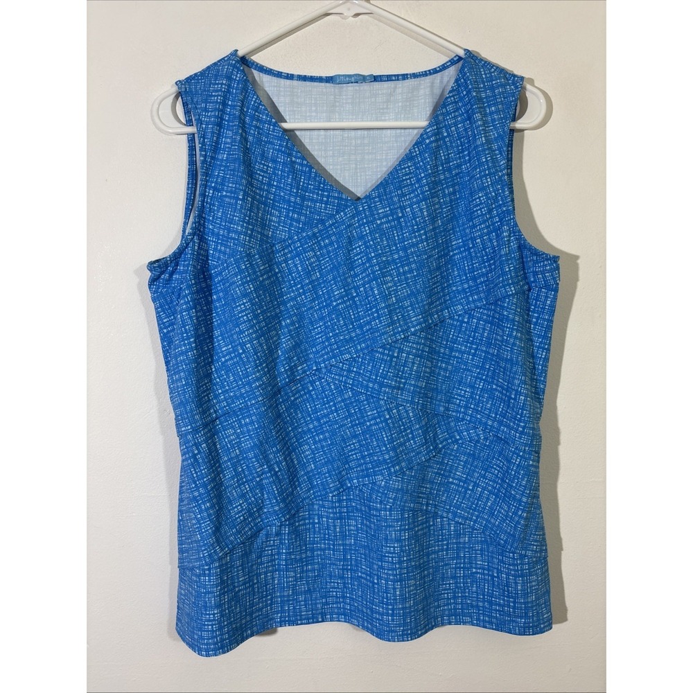 J.‎ McLaughlin XL Top Blue White Sleeveless Asymmetrical Panels V Neck